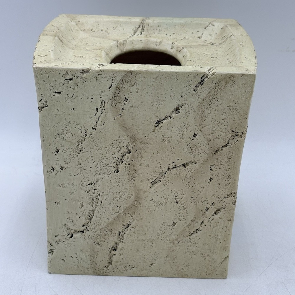 Croscill Quarry Faux Marble Tissue Box Cover Beige Stone Look Bathroom Decor - Picture 4 of 9